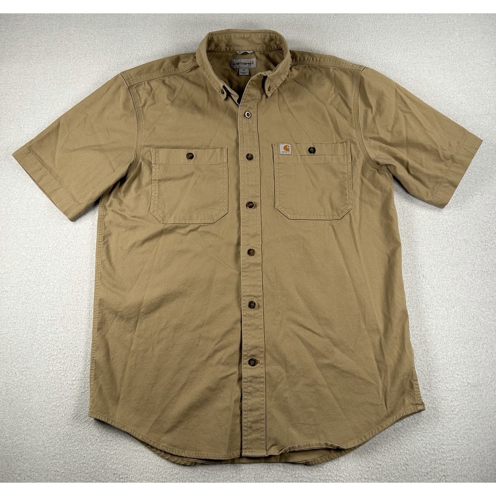 Carhartt Mens Canvas Short Sleeve Button Up Shirt Relaxed Fit Medium Khaki Beige